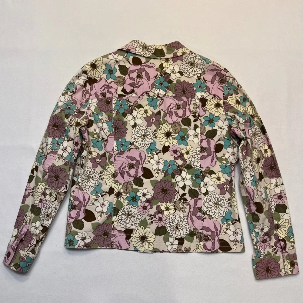 Villager Liz Claiborne‎ Purple Teal Floral Cotton Stretch Skirt Set Size 12